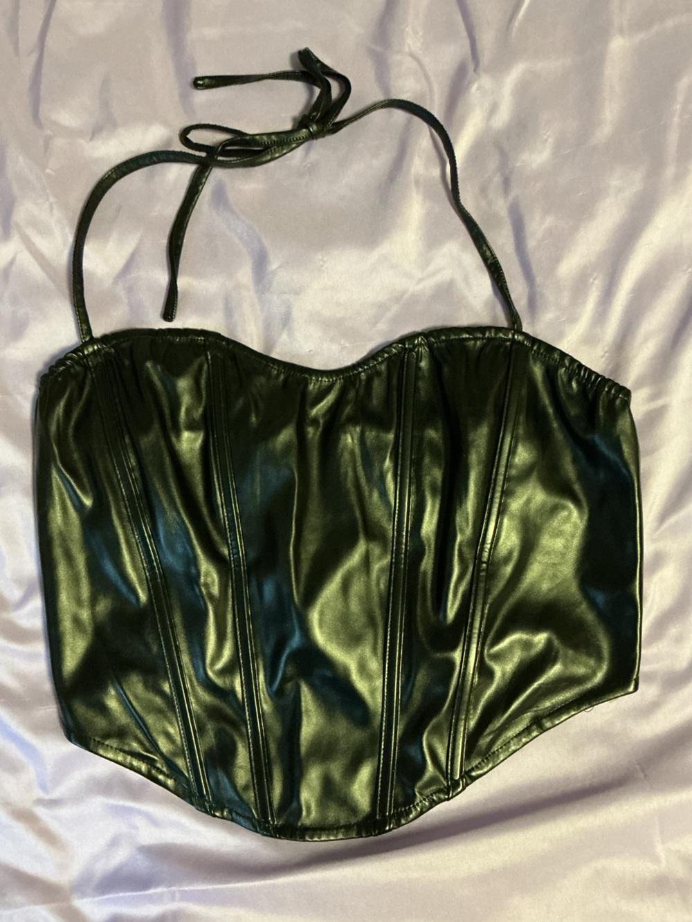 Fashion Nova Black Faux Leather Halter Corset